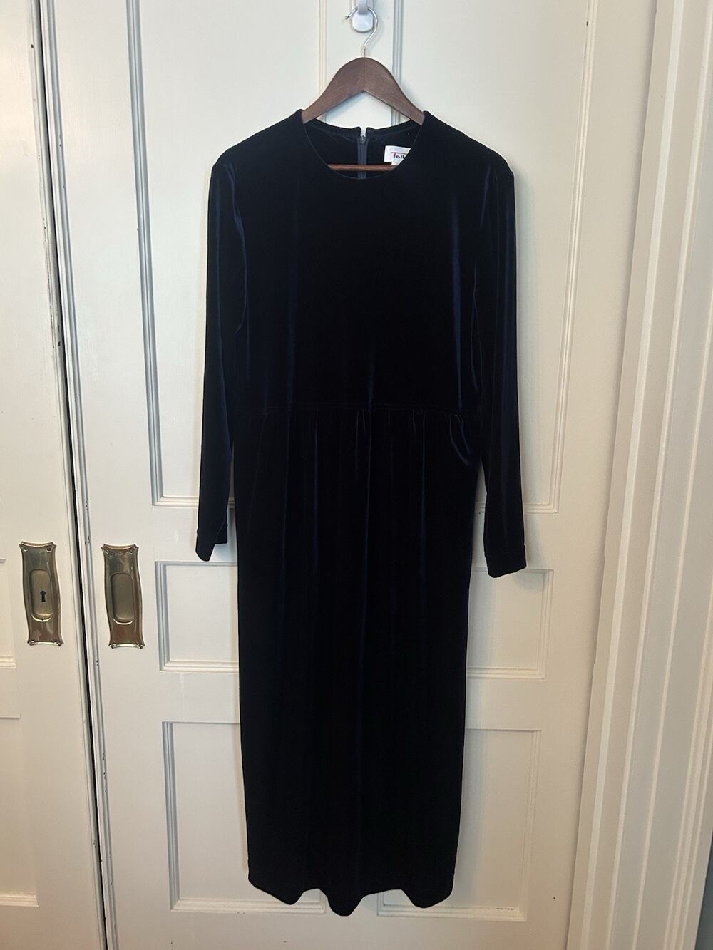Vintage 90s Talbots Velvet Peasant Maxi Dress Womens Size Large Blue Classic